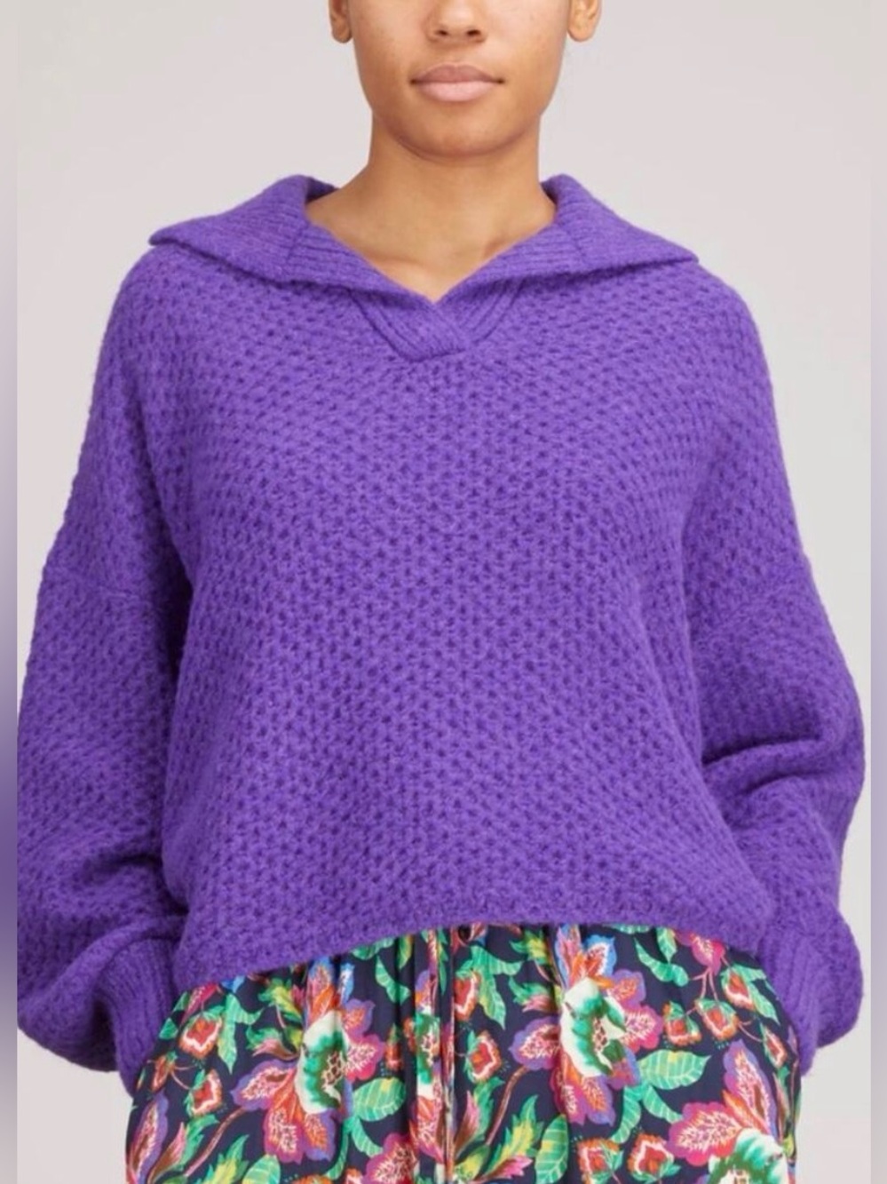 Xirena Ally Open Knit Pullover Sweater Cream Collared V-Neck Alpaca Wool Small - Picture 11 of 11